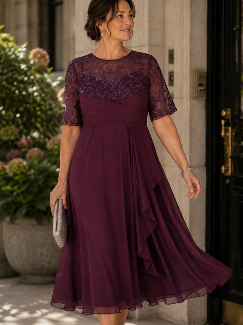 Purple Beaded Lace Chiffon Formal Event Wedding Guest Mother of Bride Dress 12